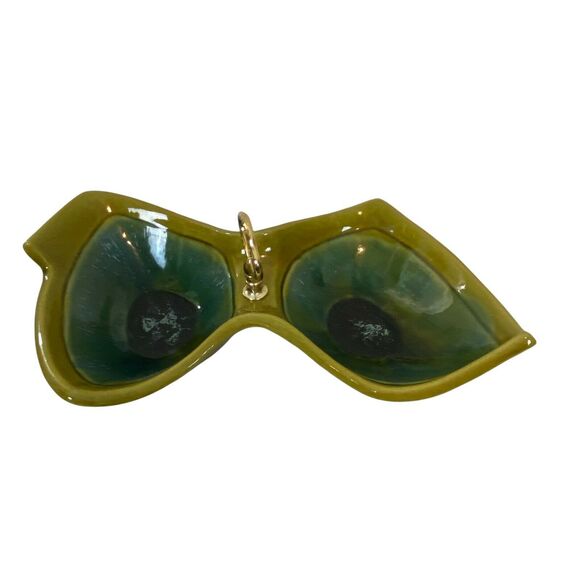 Tidbit Tray Nut Dip Bowl Vintage Green Blue Ceramic Mid Century Asymmetrical - Picture 2 of 16
